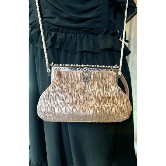 NEW Kate Landry Pink Silk With Pearls & Rhinestones  Cross body /clutch/handbag - Picture 2 of 9